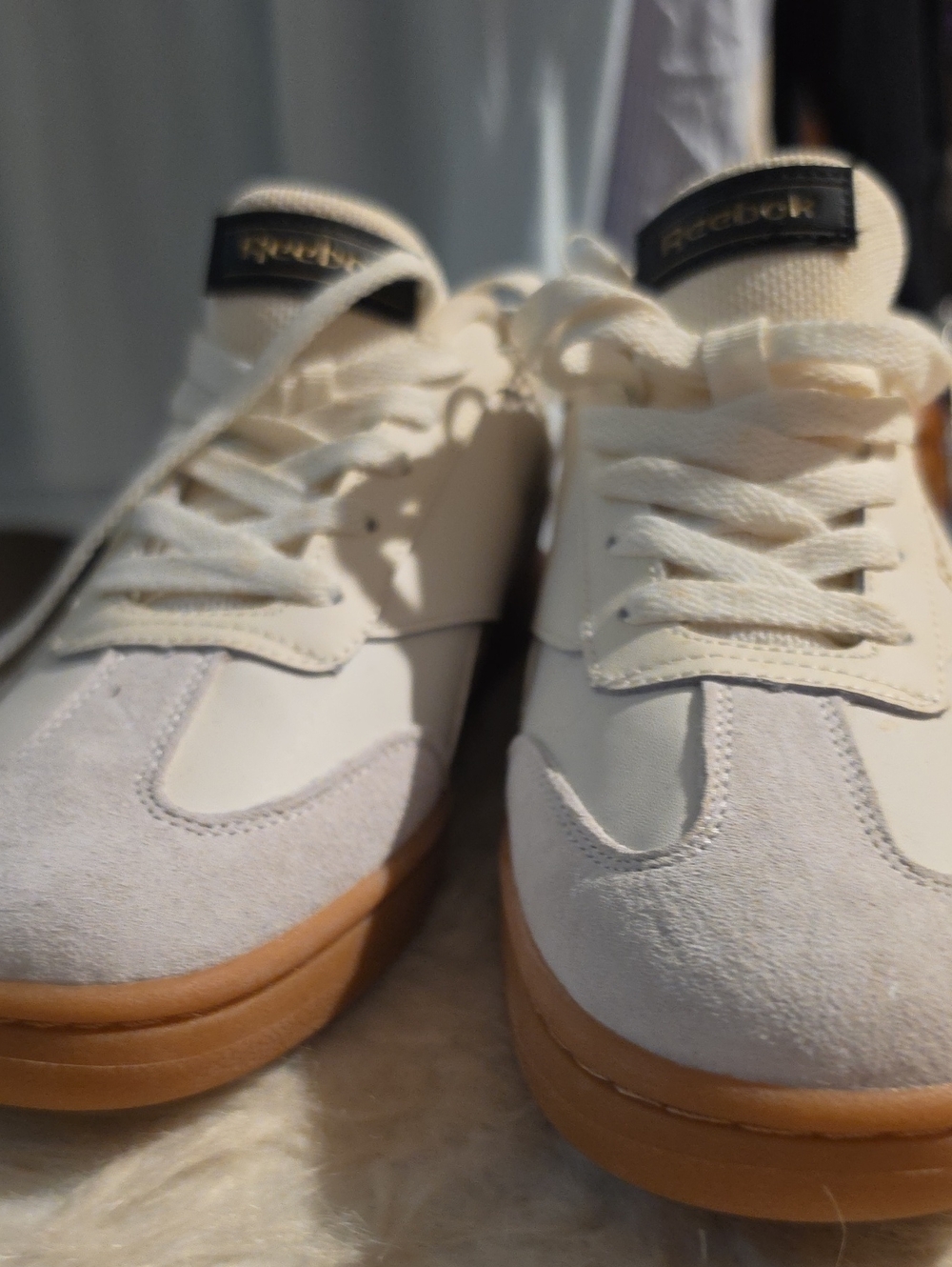 Reebok Men's Cream Suede & Mesh Sneakers with Gum Sole